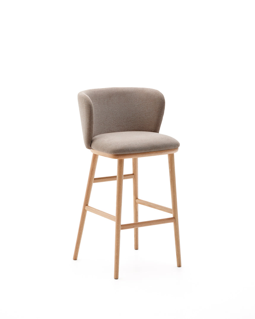 Hocker Ciselia braune Chenille und massive Esche mit natürlichem Finish FSC Mix Credit 75 cm - ZEN ZONE Furniture