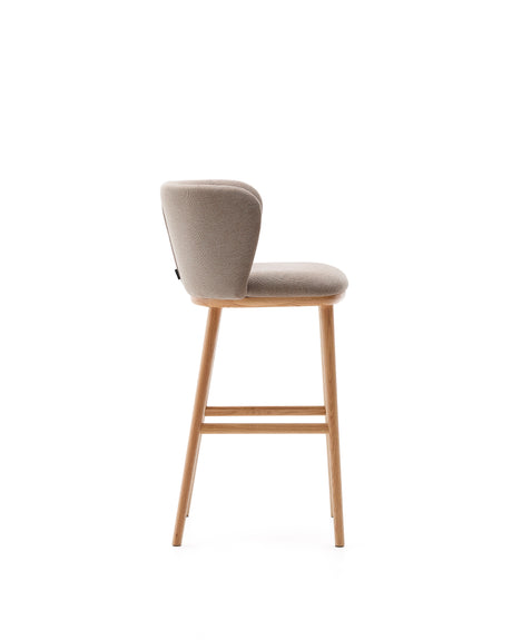 Hocker Ciselia braune Chenille und massive Esche mit natürlichem Finish FSC Mix Credit 75 cm - ZEN ZONE Furniture