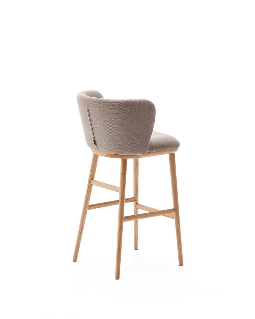 Hocker Ciselia braune Chenille und massive Esche mit natürlichem Finish FSC Mix Credit 75 cm - ZEN ZONE Furniture