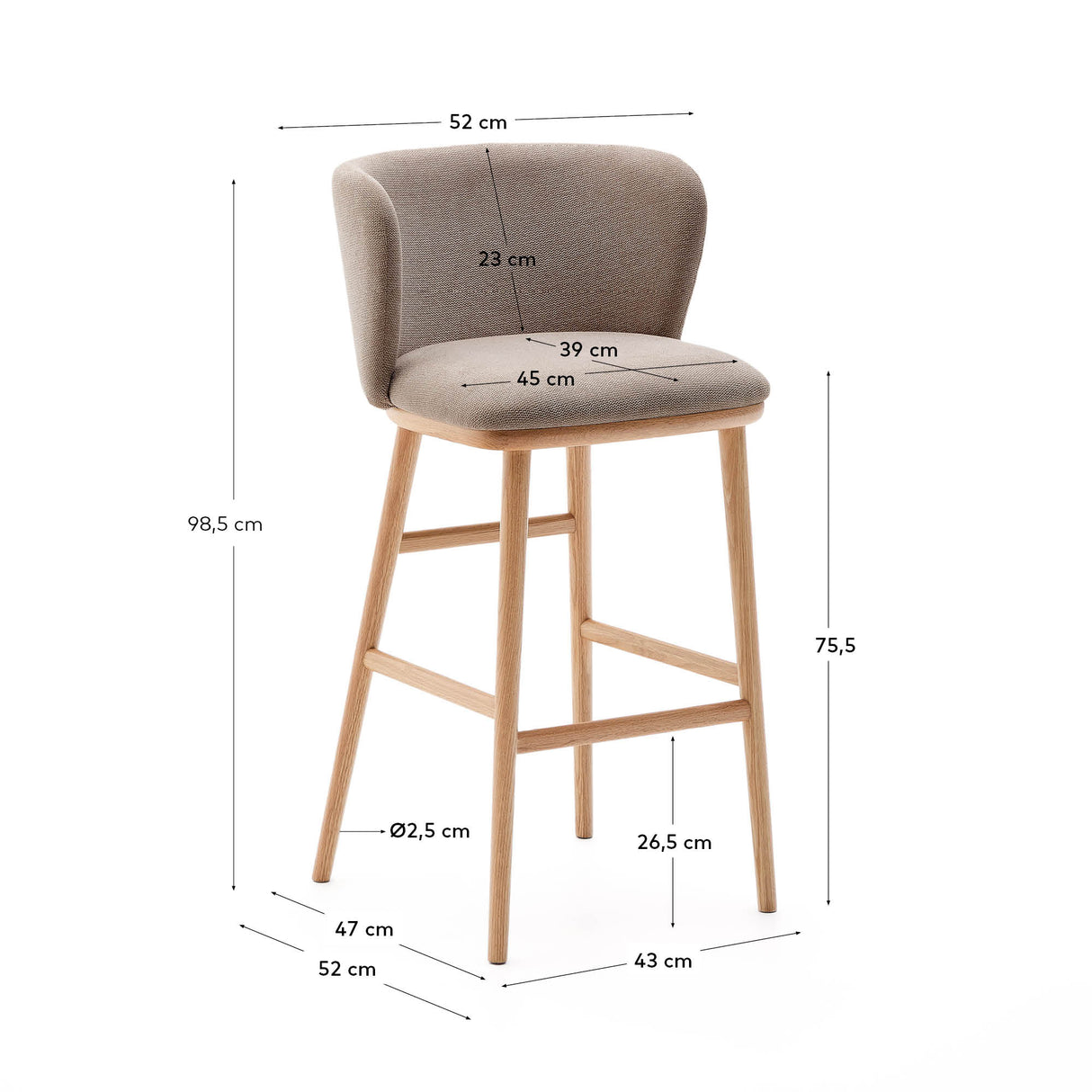 Hocker Ciselia braune Chenille und massive Esche mit natürlichem Finish FSC Mix Credit 75 cm - ZEN ZONE Furniture
