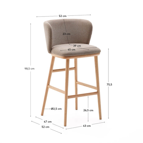Hocker Ciselia braune Chenille und massive Esche mit natürlichem Finish FSC Mix Credit 75 cm - ZEN ZONE Furniture
