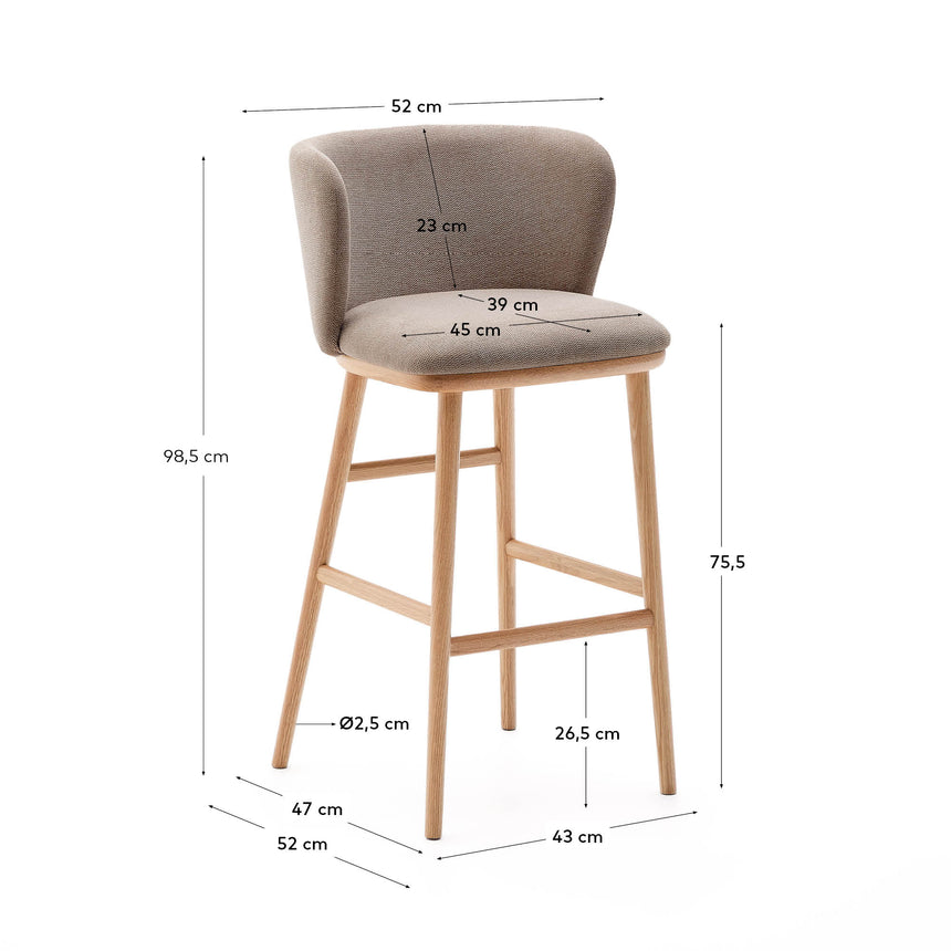 Hocker Ciselia braune Chenille und massive Esche mit natürlichem Finish FSC Mix Credit 75 cm - ZEN ZONE Furniture