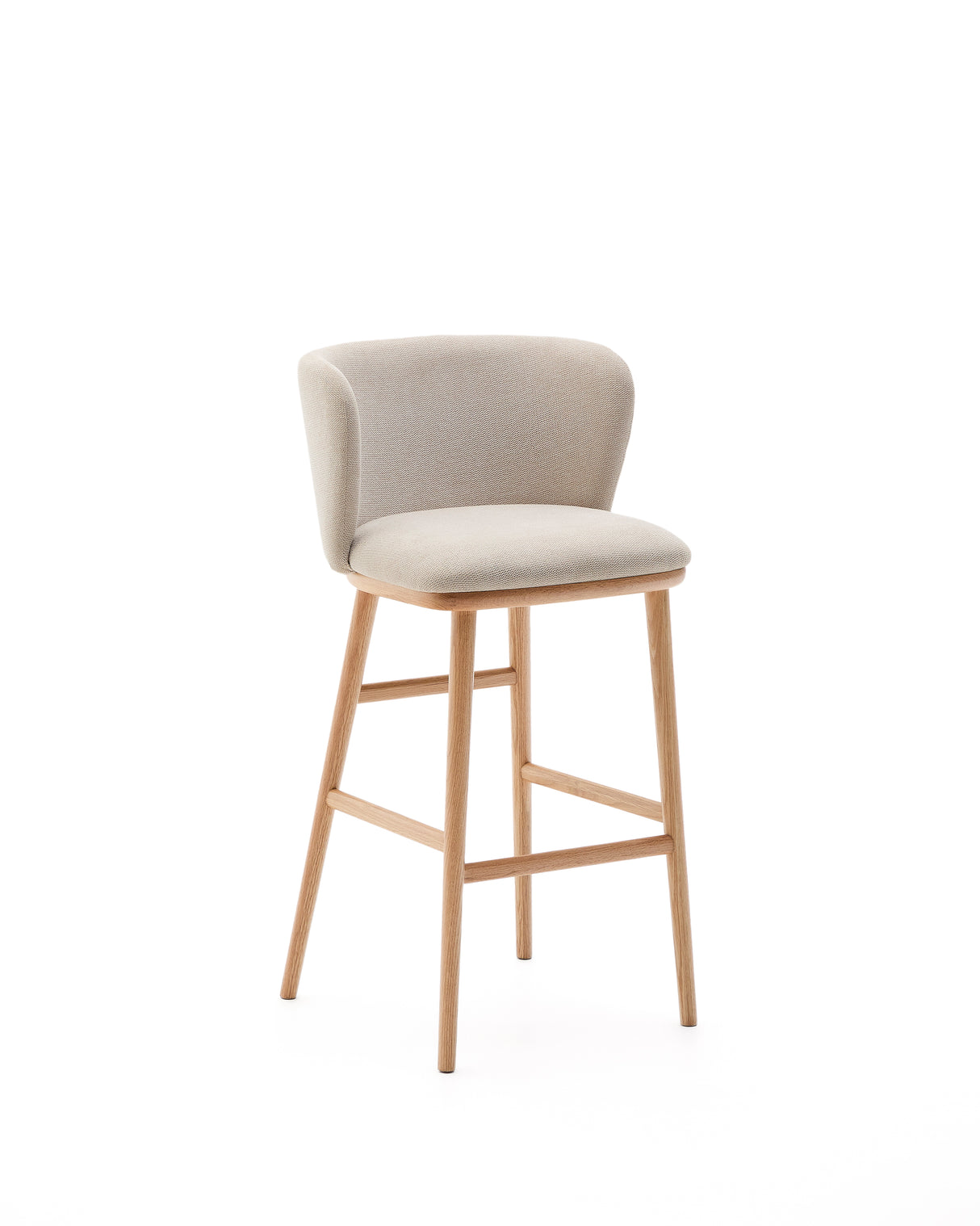 Hocker Ciselia beige Chenille und massive Esche mit natürlichem Finish FSC Mix Credit 75 cm - ZEN ZONE Furniture