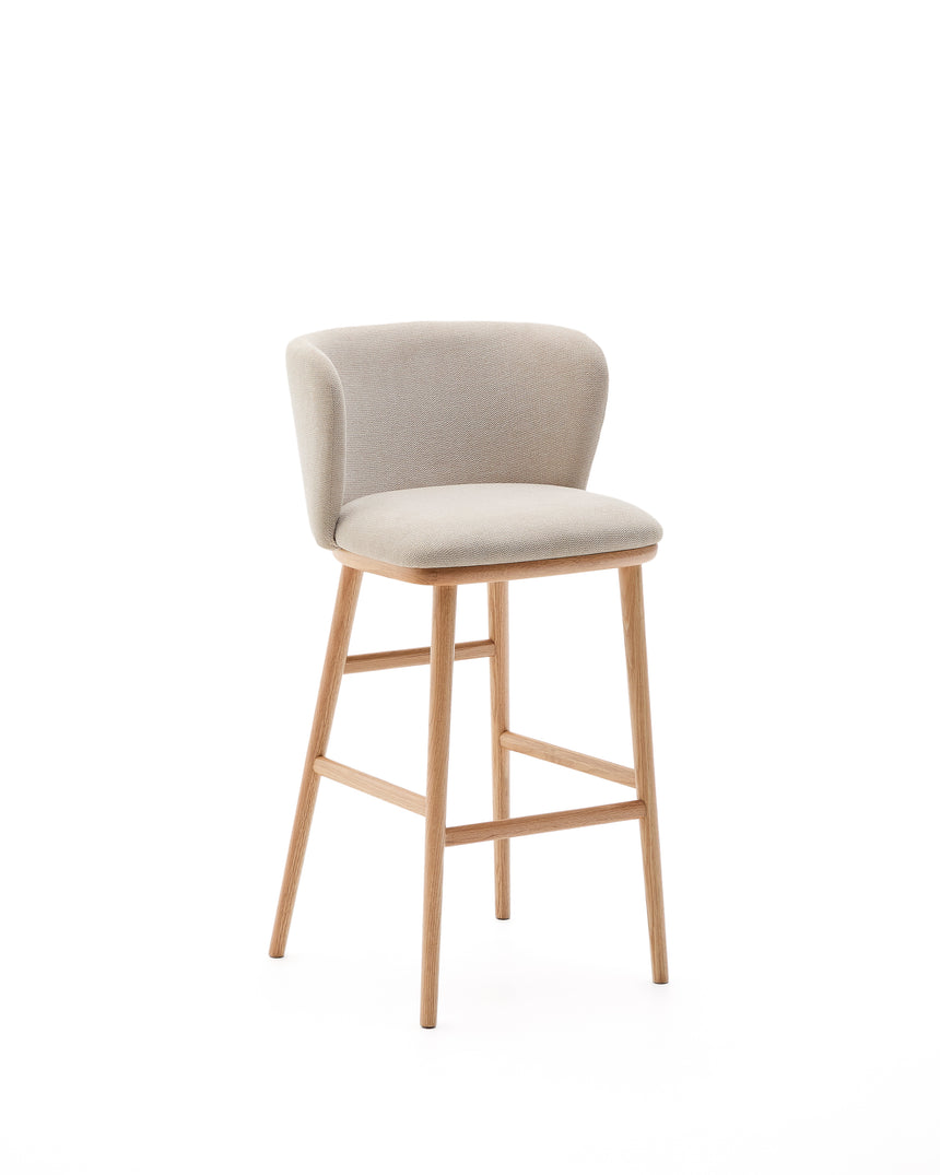 Hocker Ciselia beige Chenille und massive Esche mit natürlichem Finish FSC Mix Credit 75 cm - ZEN ZONE Furniture