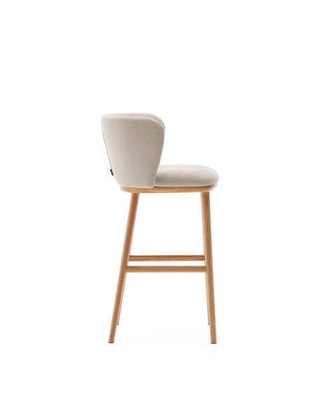 Hocker Ciselia beige Chenille und massive Esche mit natürlichem Finish FSC Mix Credit 75 cm - ZEN ZONE Furniture