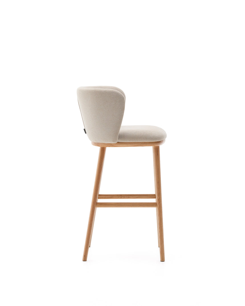 Hocker Ciselia beige Chenille und massive Esche mit natürlichem Finish FSC Mix Credit 75 cm - ZEN ZONE Furniture