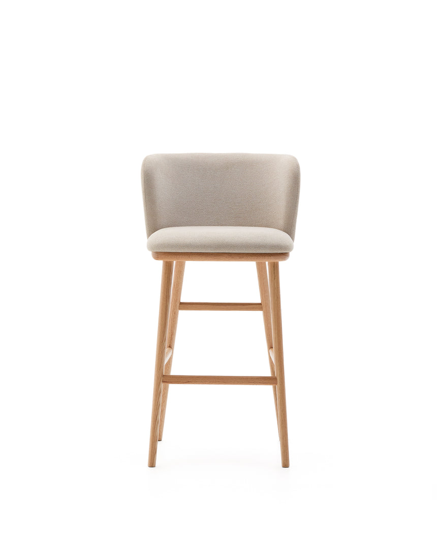 Hocker Ciselia beige Chenille und massive Esche mit natürlichem Finish FSC Mix Credit 75 cm - ZEN ZONE Furniture