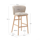 Hocker Ciselia beige Chenille und massive Esche mit natürlichem Finish FSC Mix Credit 75 cm - ZEN ZONE Furniture