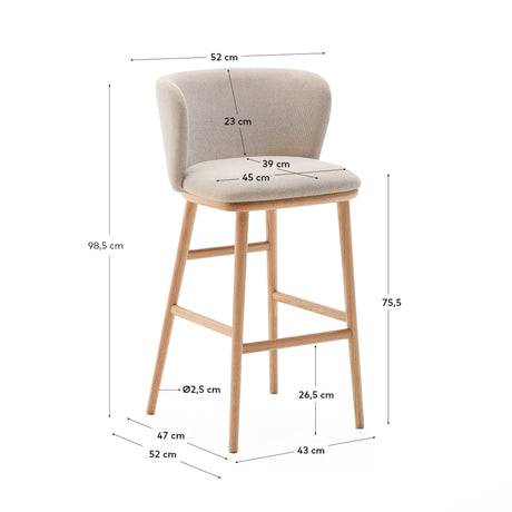 Hocker Ciselia beige Chenille und massive Esche mit natürlichem Finish FSC Mix Credit 75 cm - ZEN ZONE Furniture