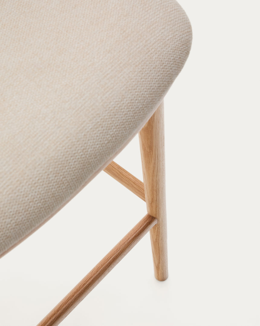 Hocker Ciselia beige Chenille und massive Esche mit natürlichem Finish FSC Mix Credit 75 cm - ZEN ZONE Furniture