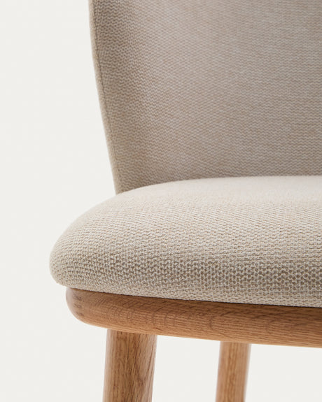 Hocker Ciselia beige Chenille und massive Esche mit natürlichem Finish FSC Mix Credit 75 cm - ZEN ZONE Furniture