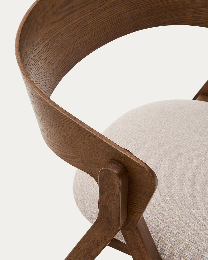 Stuhl Godia aus Eschefurnier und massivem Kautschukholz mit Wengé-Finish und beigefarbener Chenille - ZEN ZONE Furniture