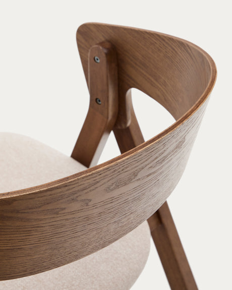 Stuhl Godia aus Eschefurnier und massivem Kautschukholz mit Wengé-Finish und beigefarbener Chenille - ZEN ZONE Furniture