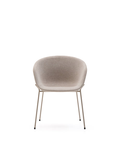 Stuhl Yvette aus beigefarbener Chenille und Stahlbeinen mit beigefarbenem Finish - ZEN ZONE Furniture