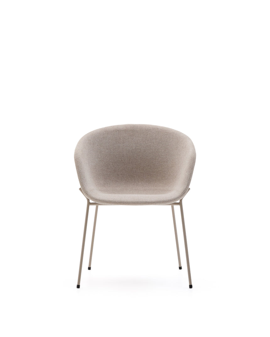 Stuhl Yvette aus beigefarbener Chenille und Stahlbeinen mit beigefarbenem Finish - ZEN ZONE Furniture