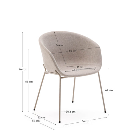 Stuhl Yvette aus beigefarbener Chenille und Stahlbeinen mit beigefarbenem Finish - ZEN ZONE Furniture