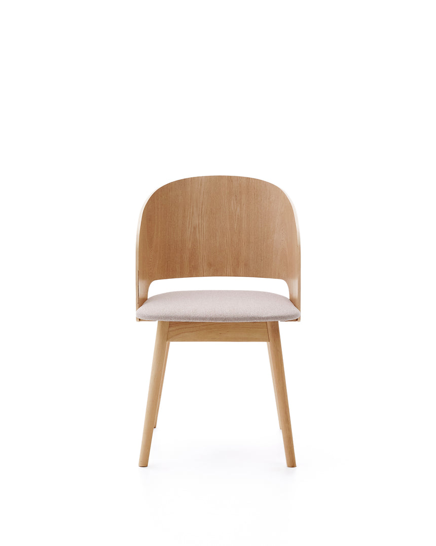 Stuhl Senoa aus Eschefurnier und massivem Kautschukholz mit naturfarbenem Finish und beigefarbener Chenille - ZEN ZONE Furniture