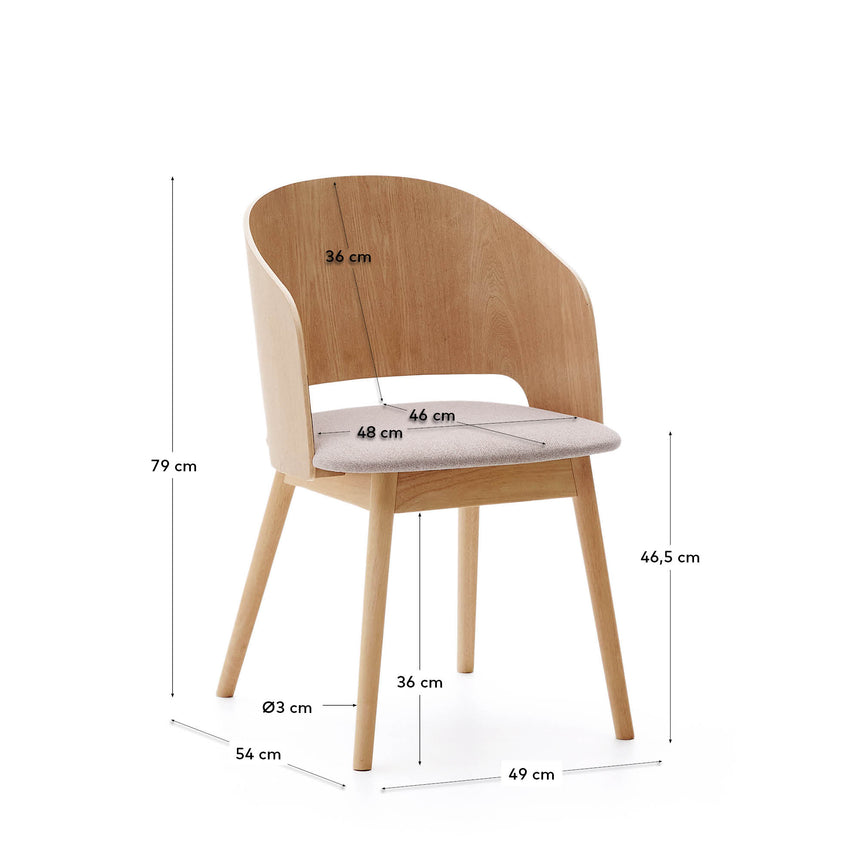 Stuhl Senoa aus Eschefurnier und massivem Kautschukholz mit naturfarbenem Finish und beigefarbener Chenille - ZEN ZONE Furniture