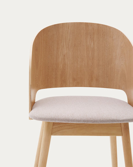 Stuhl Senoa aus Eschefurnier und massivem Kautschukholz mit naturfarbenem Finish und beigefarbener Chenille - ZEN ZONE Furniture
