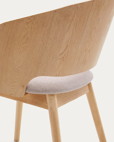 Stuhl Senoa aus Eschefurnier und massivem Kautschukholz mit naturfarbenem Finish und beigefarbener Chenille - ZEN ZONE Furniture