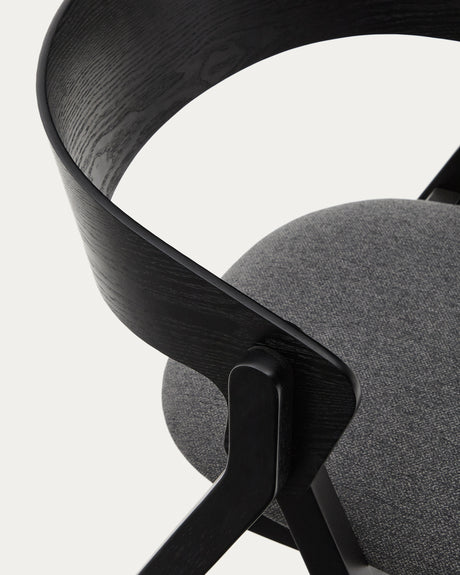 Stuhl Godia aus Eschefurnier und massivem Kautschukholz mit schwarzem Finish und grauer Chenille - ZEN ZONE Furniture