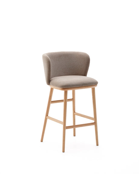 Hocker Ciselia braune Chenille und massive Esche mit natürlichem Finish FSC Mix Credit 65 cm - ZEN ZONE Furniture
