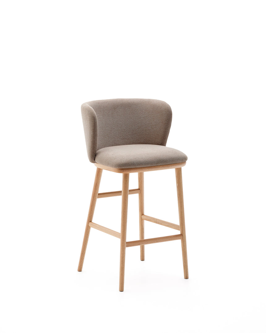 Hocker Ciselia braune Chenille und massive Esche mit natürlichem Finish FSC Mix Credit 65 cm - ZEN ZONE Furniture