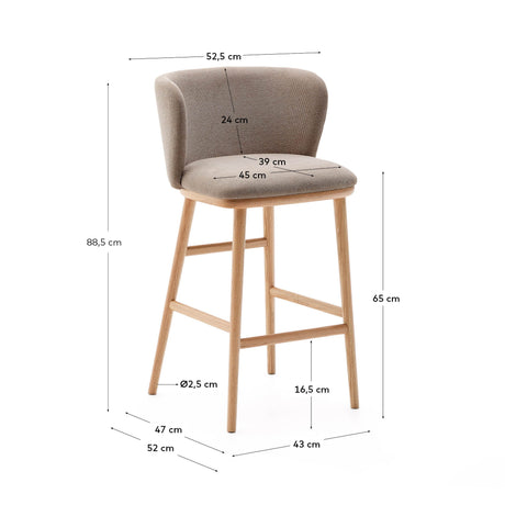 Hocker Ciselia braune Chenille und massive Esche mit natürlichem Finish FSC Mix Credit 65 cm - ZEN ZONE Furniture