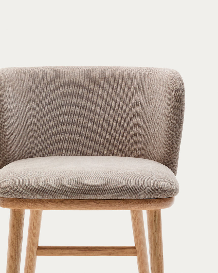 Hocker Ciselia braune Chenille und massive Esche mit natürlichem Finish FSC Mix Credit 65 cm - ZEN ZONE Furniture