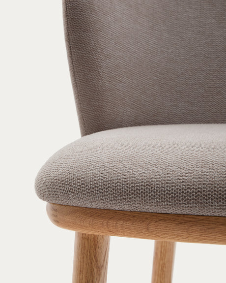 Hocker Ciselia braune Chenille und massive Esche mit natürlichem Finish FSC Mix Credit 65 cm - ZEN ZONE Furniture