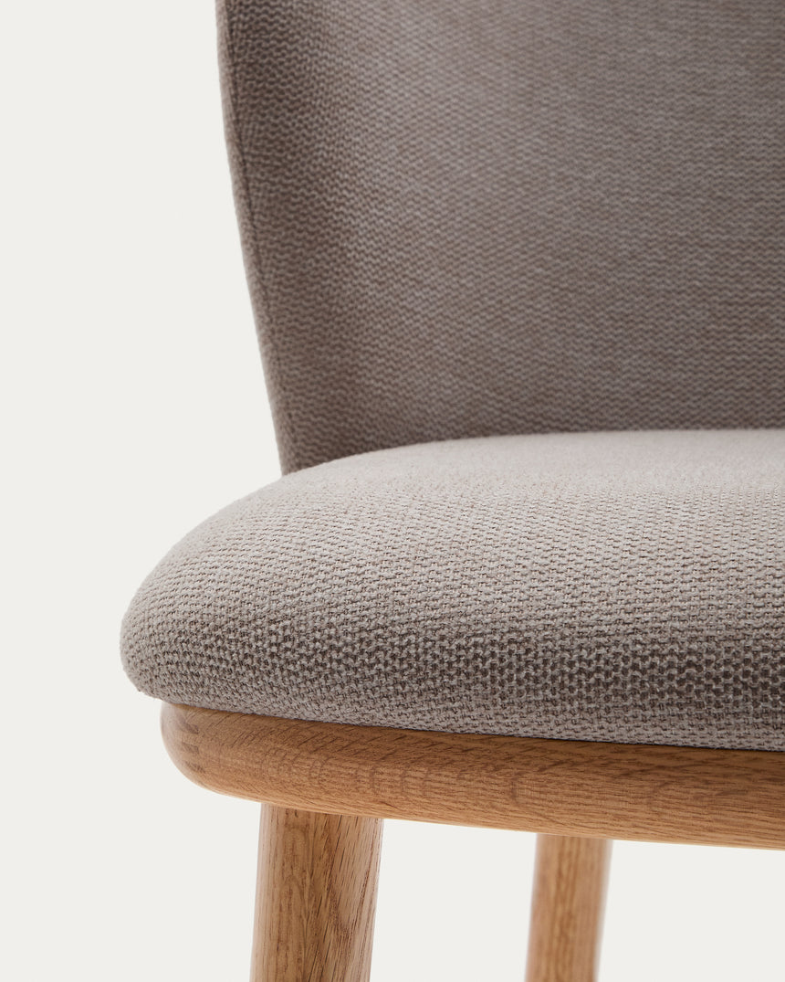 Hocker Ciselia braune Chenille und massive Esche mit natürlichem Finish FSC Mix Credit 65 cm - ZEN ZONE Furniture