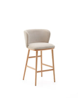 Hocker Ciselia beige Chenille und massive Esche mit natürlichem Finish FSC Mix Credit 65 cm - ZEN ZONE Furniture