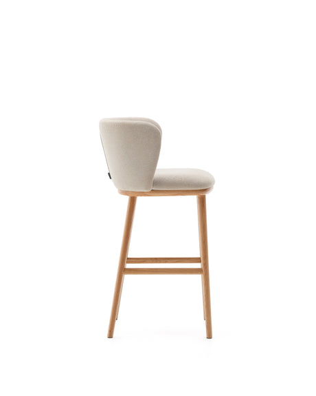 Hocker Ciselia beige Chenille und massive Esche mit natürlichem Finish FSC Mix Credit 65 cm - ZEN ZONE Furniture