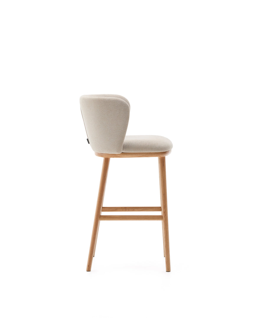 Hocker Ciselia beige Chenille und massive Esche mit natürlichem Finish FSC Mix Credit 65 cm - ZEN ZONE Furniture