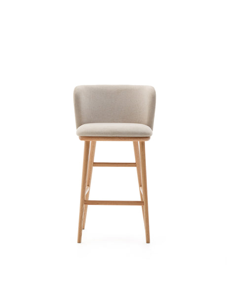 Hocker Ciselia beige Chenille und massive Esche mit natürlichem Finish FSC Mix Credit 65 cm - ZEN ZONE Furniture