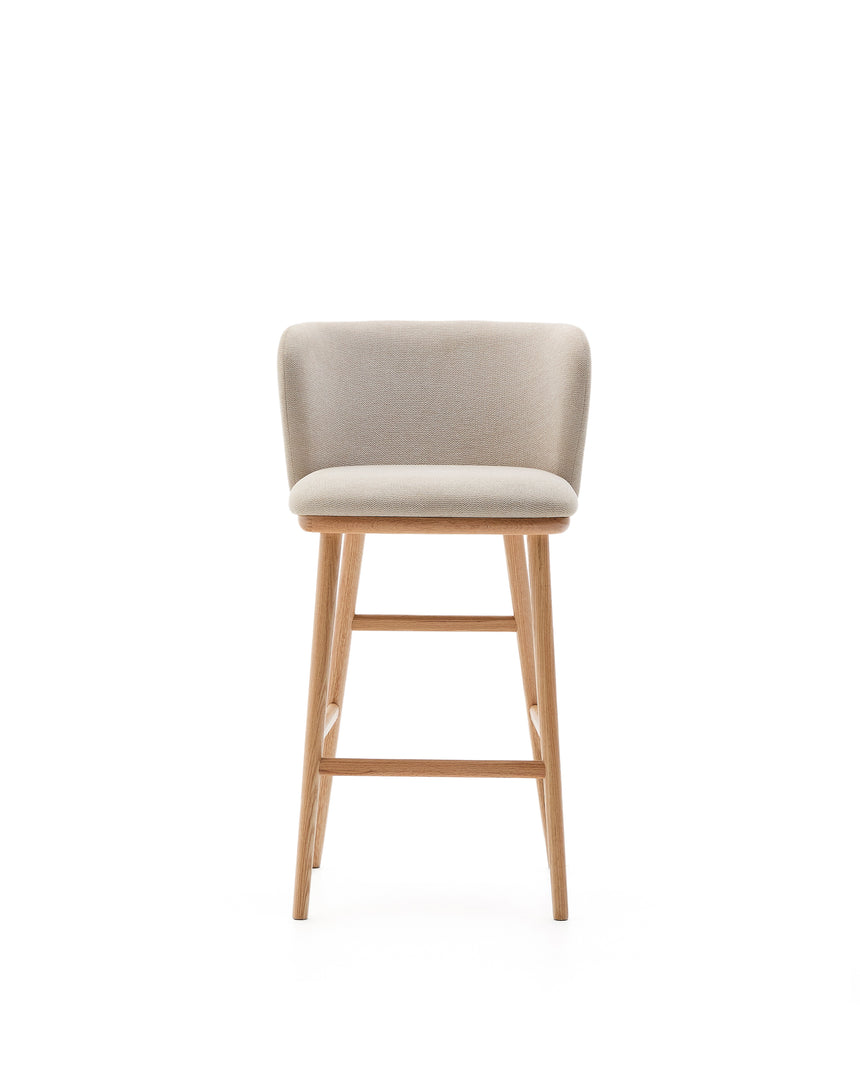 Hocker Ciselia beige Chenille und massive Esche mit natürlichem Finish FSC Mix Credit 65 cm - ZEN ZONE Furniture