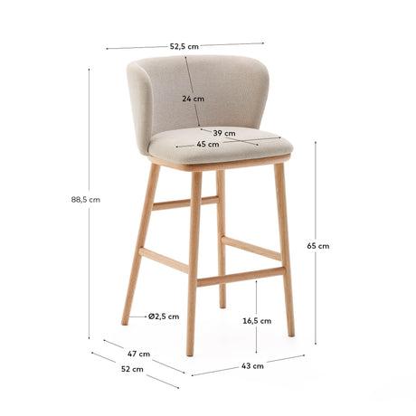 Hocker Ciselia beige Chenille und massive Esche mit natürlichem Finish FSC Mix Credit 65 cm - ZEN ZONE Furniture