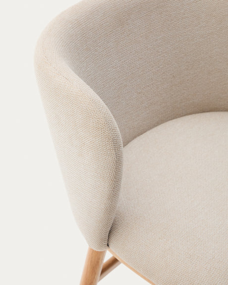 Hocker Ciselia beige Chenille und massive Esche mit natürlichem Finish FSC Mix Credit 65 cm - ZEN ZONE Furniture