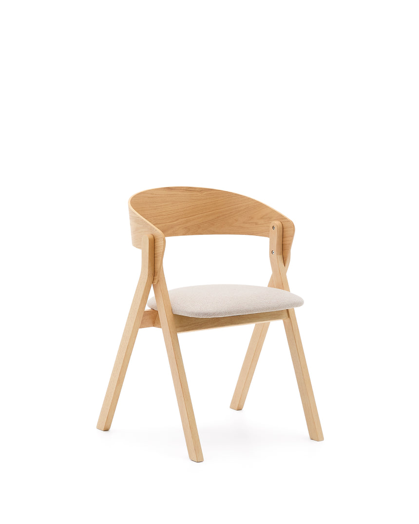 Stuhl Godia aus Eschefurnier und massivem Kautschukholz mit naturfarbenem Finish und beigefarbener Chenille - ZEN ZONE Furniture