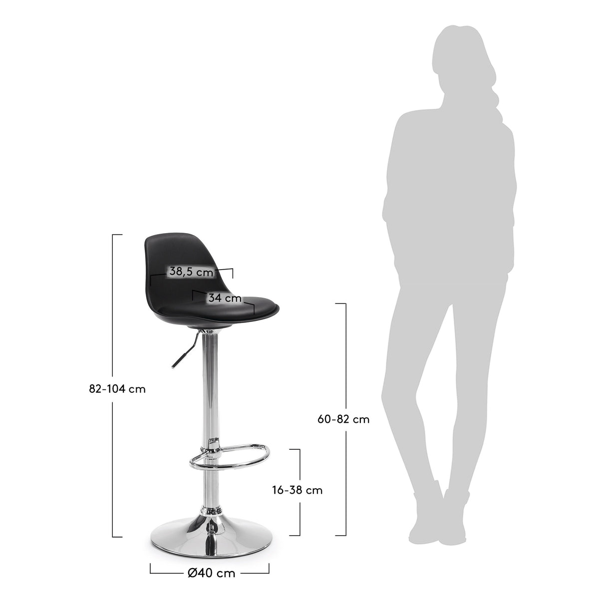 Orlando-T Barhocker aus Stahl schwarz Höhe 60-82 cm - ZEN ZONE Furniture