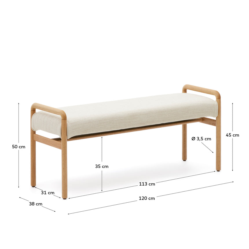 Macaret Polsterbank abnehmbarer Bezug massives Eichenholz Finish natur 120 cm FSC Mix Credit - ZEN ZONE Furniture