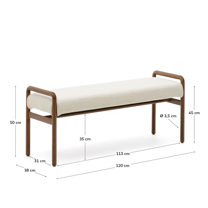 Macaret Polsterbank abnehmbarer Bezug massives Eichenholz Finish Nussbaum 120 cm FSC Mix Credit - ZEN ZONE Furniture