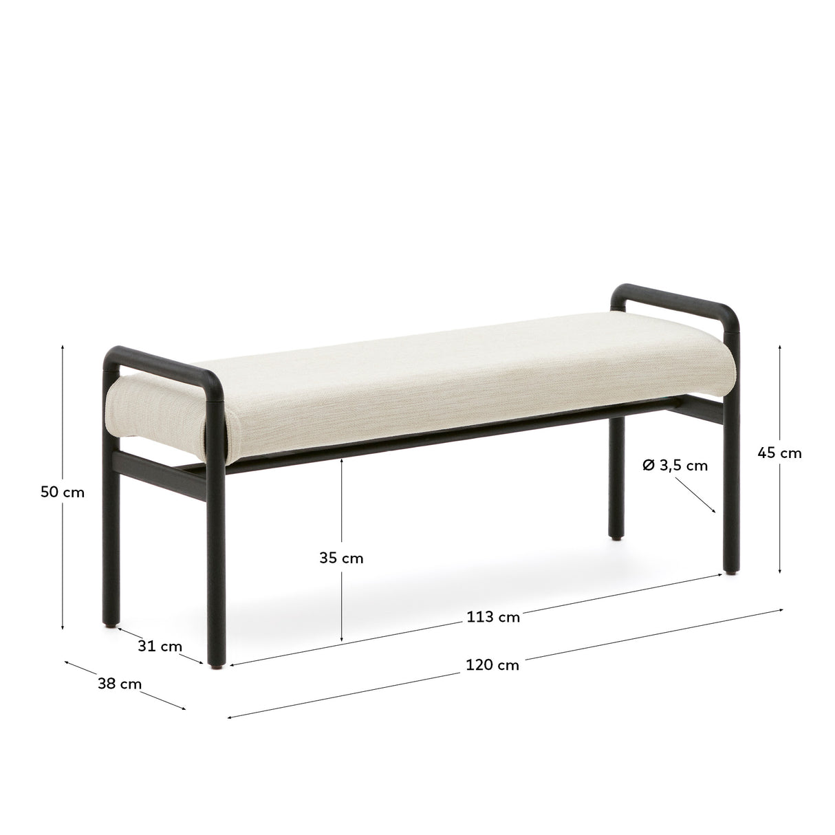Macaret Polsterbank abnehmbarer Bezug massives Eichenholz in Schwarz 120 cm FSC Mix Credit - ZEN ZONE Furniture