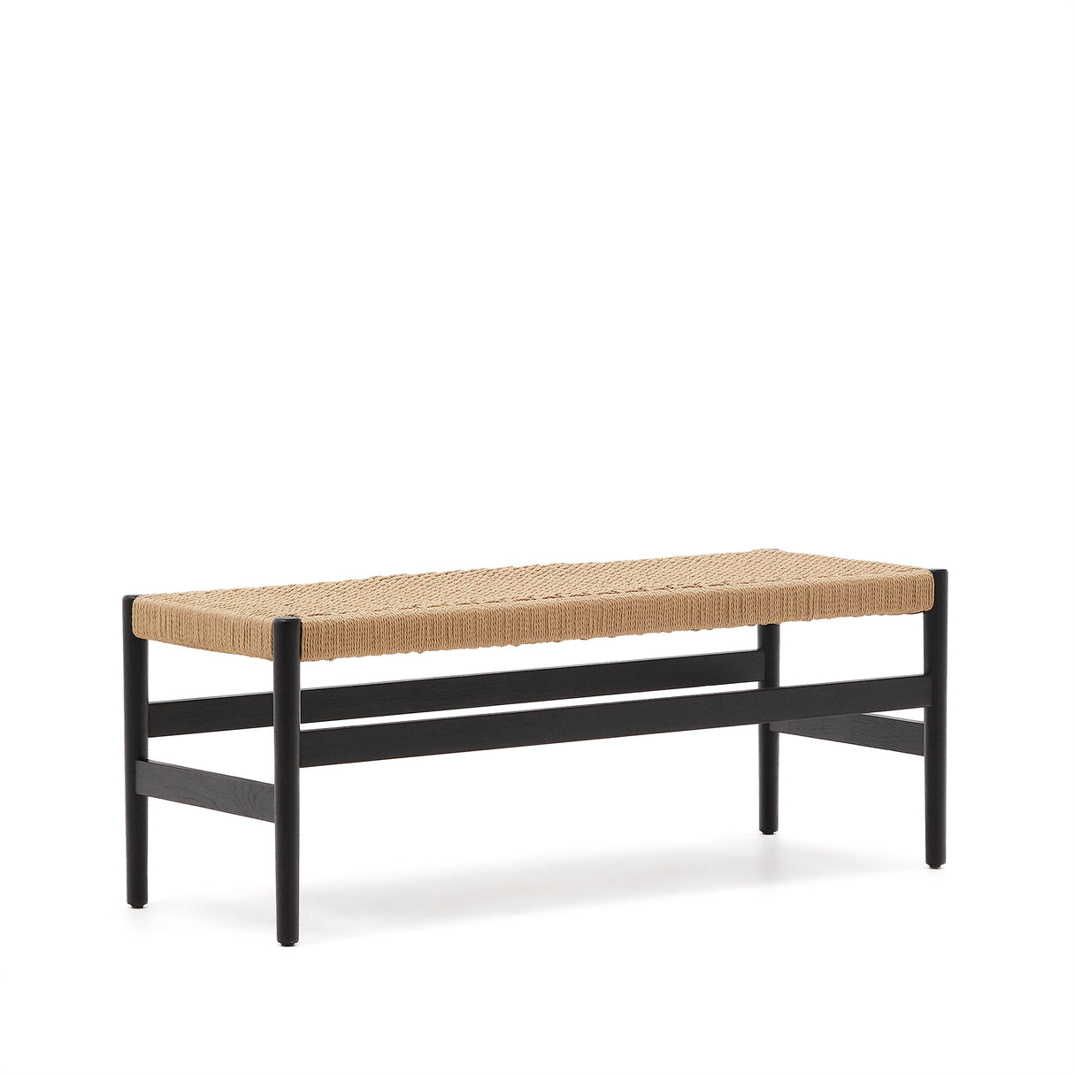 Zaide Bank aus massivem Eichenholz mit schwarzem Finish und Seilsitzfläche FSC 100% 120 cm - ZEN ZONE Furniture