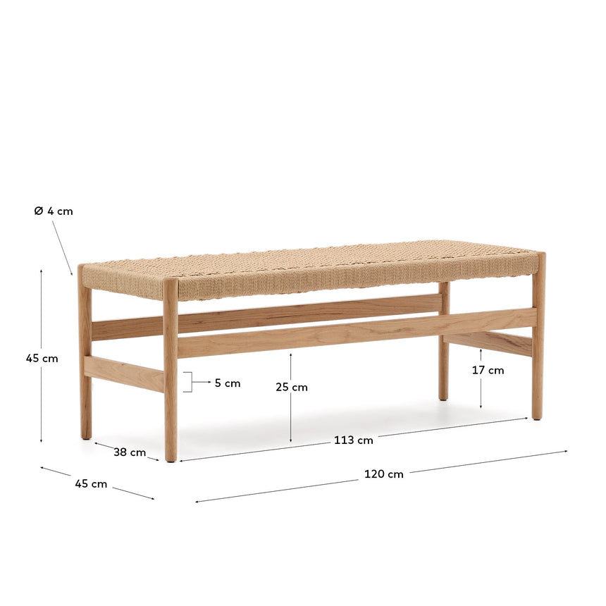 Zaide Bank aus massivem Eichenholz mit naturfarbenem Finish und Seilsitzfläche FSC 100% 120 cm - ZEN ZONE Furniture