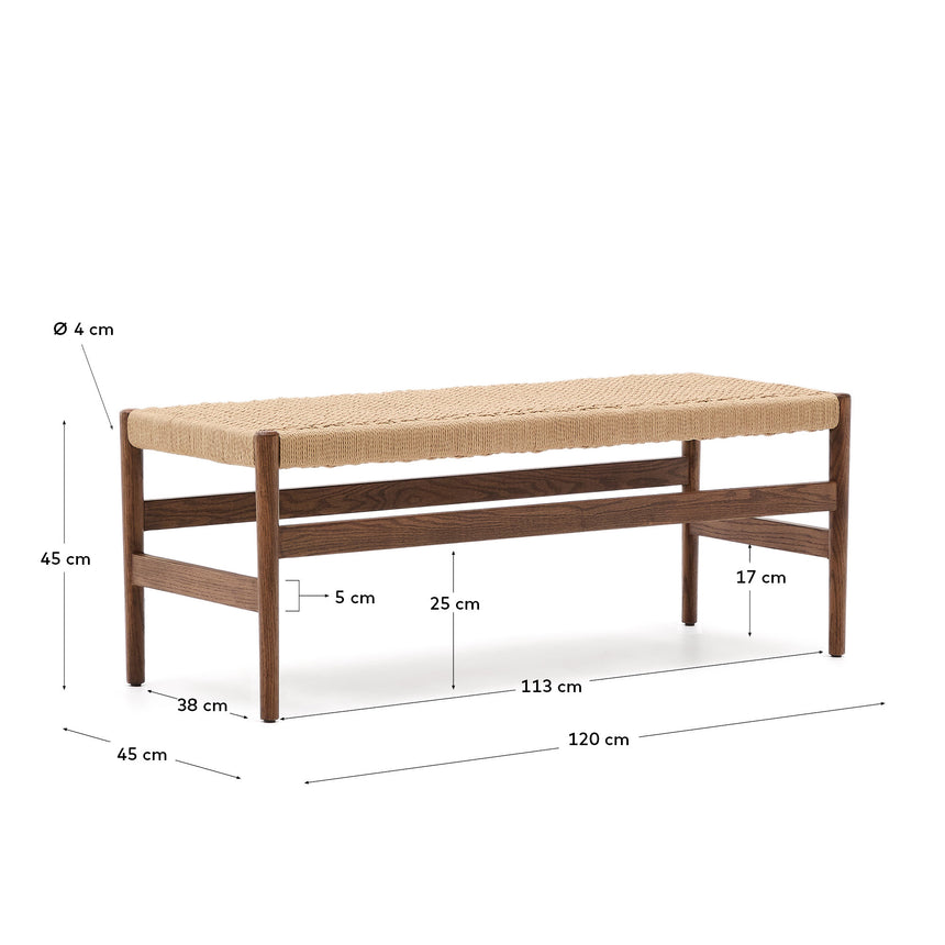 Zaide Bank aus massivem Eichenholz mit Nussbaum-Finish und Seilsitzfläche FSC 100% 120 cm - ZEN ZONE Furniture