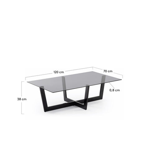 Plam Couchtisch Glas schwarz und Stahlstruktur mit schwarzem Finish 120 x 70 cm - ZEN ZONE