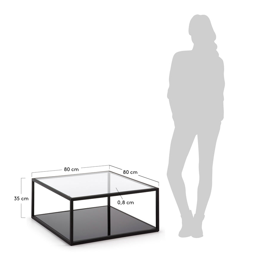 Blackhill Couchtisch 80 x 80 cm aus Glas und Stahl mit schwarzem Finish - ZEN ZONE Furniture