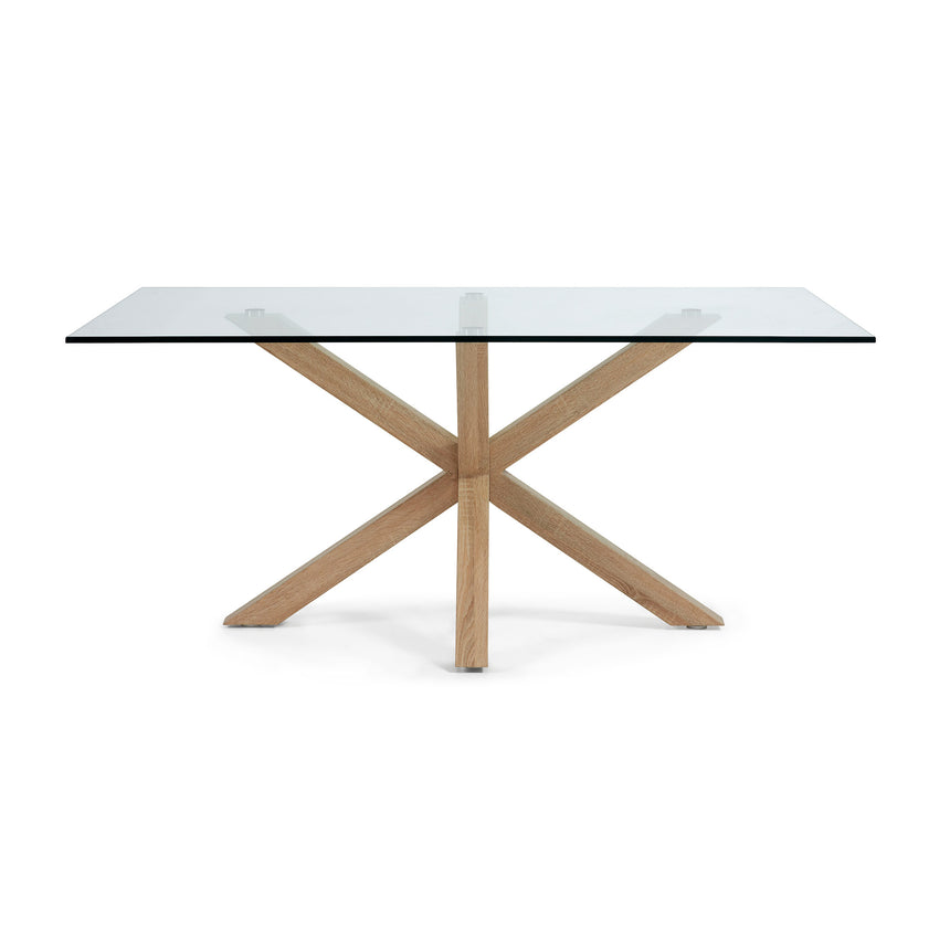 Argo Tisch aus Glas und Stahlbeine in Holzoptik 160 x 90 cm - ZEN ZONE Furniture