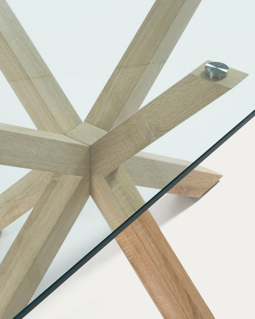 Argo Tisch aus Glas und Stahlbeine in Holzoptik 160 x 90 cm - ZEN ZONE Furniture